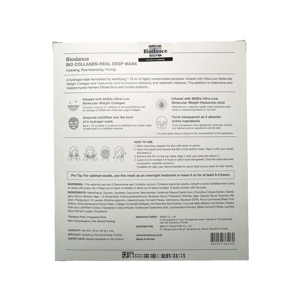 Biodance Bio-Collagen Real Deep Sheet Face Mask 4pcs Sachets/Units