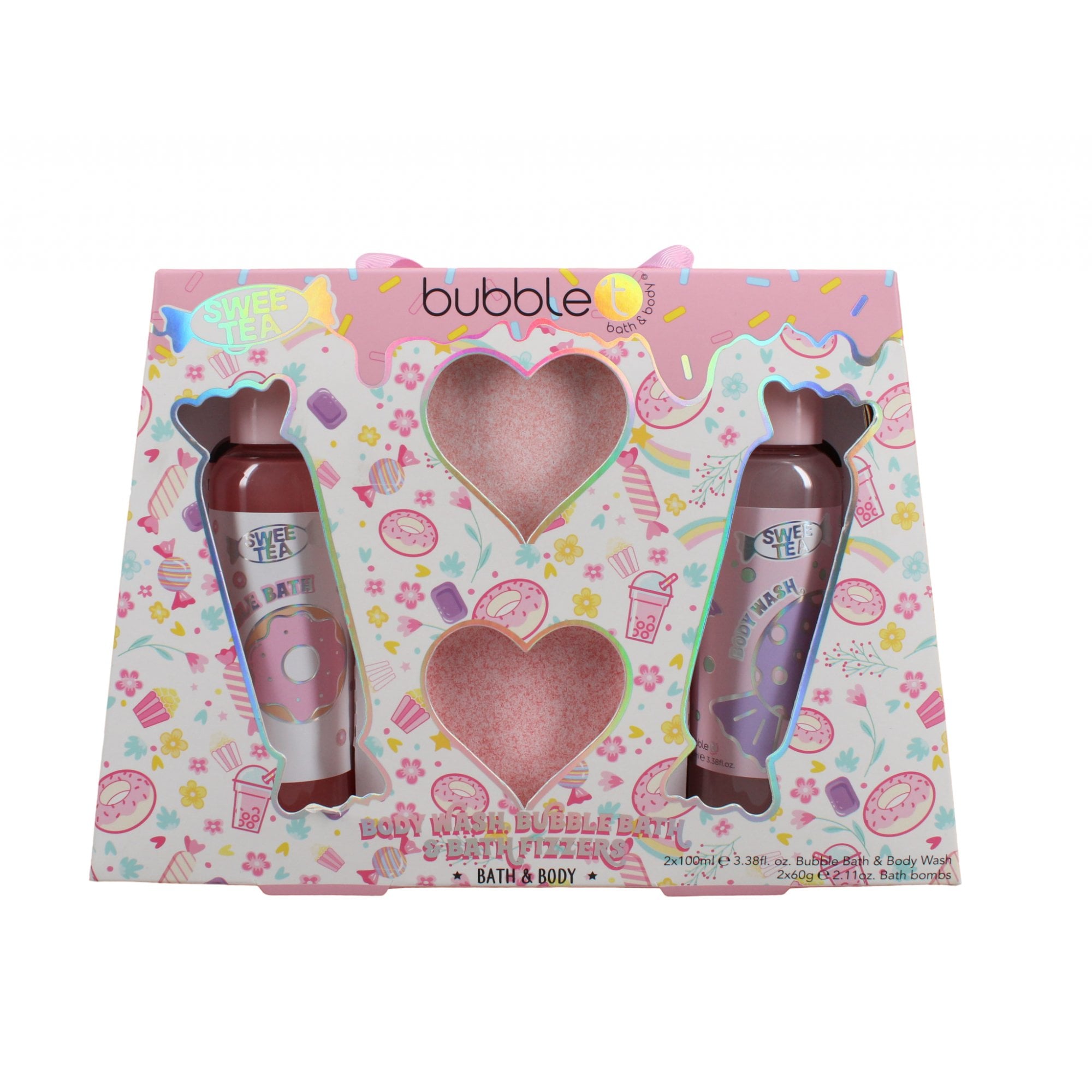 Bubble T Sweet Tea Body Wash 100ml Bubble Bath 100ml & Bath Fizzers 2x60g Gift Set