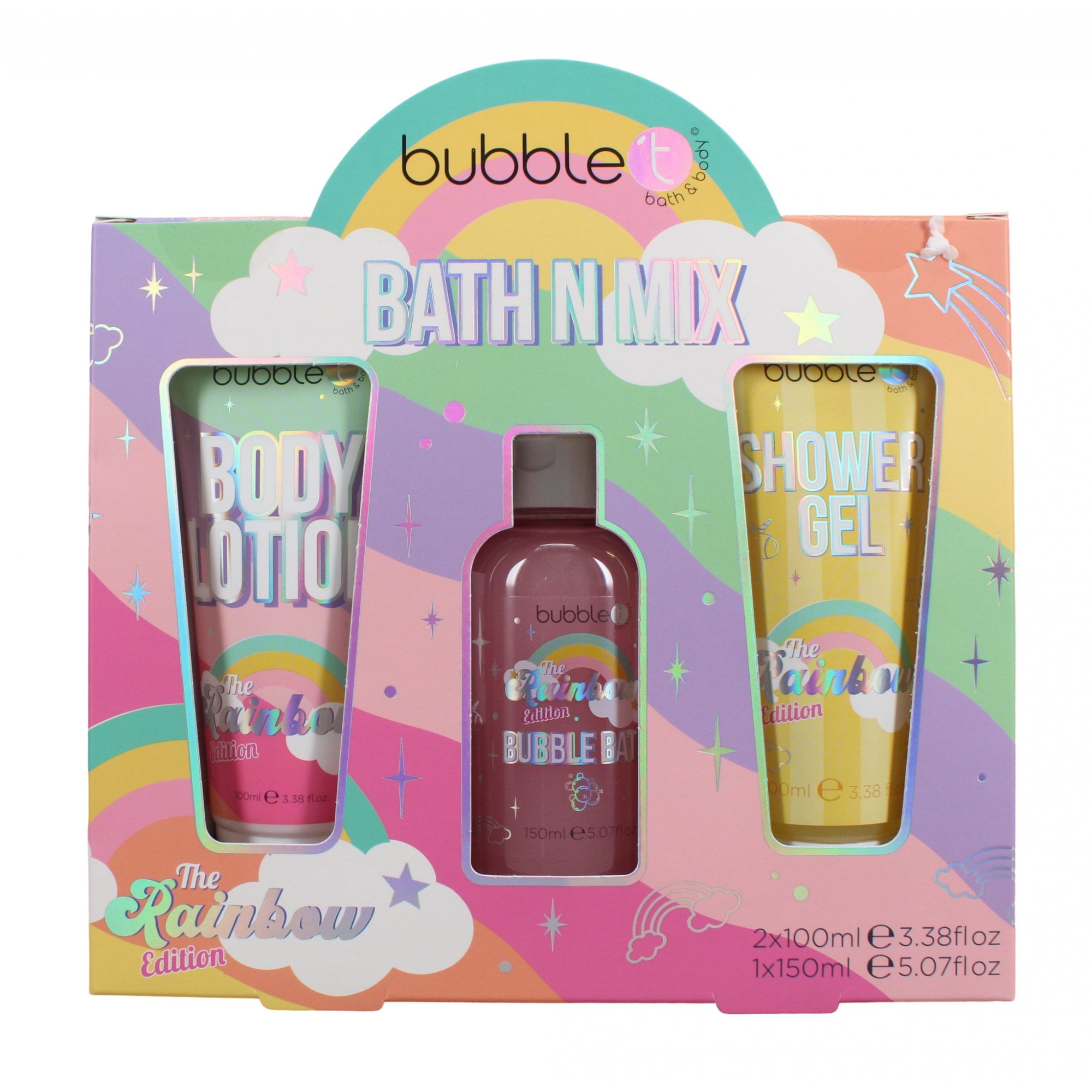 Bubble T The Rainbow Bath Mix Gift Set Body Lotion 100ml, Shower Gel 100ml & 150ml Gift Set