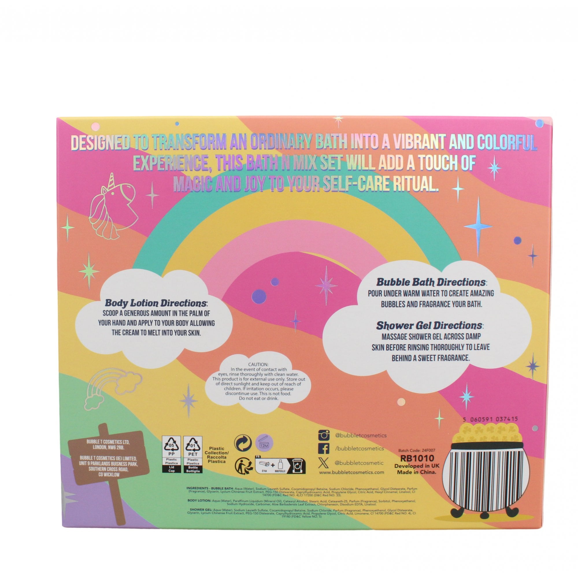 Bubble T The Rainbow Bath Mix Gift Set Body Lotion 100ml, Shower Gel 100ml & 150ml Gift Set