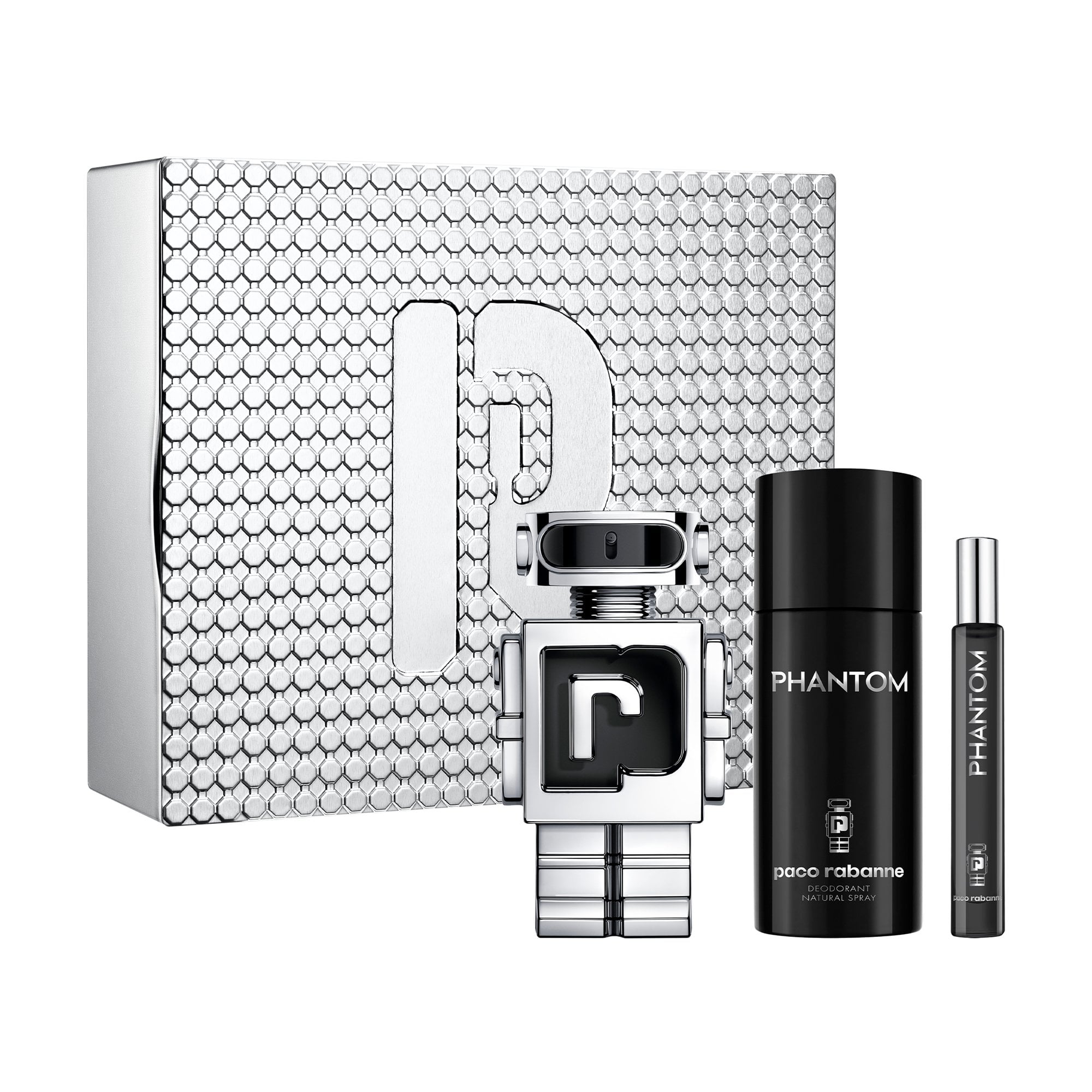 Rabanne Phantom Eau De Toilette 100ml & Deodorant 150ml & Travel Spray 10ml Gift Set - Silver