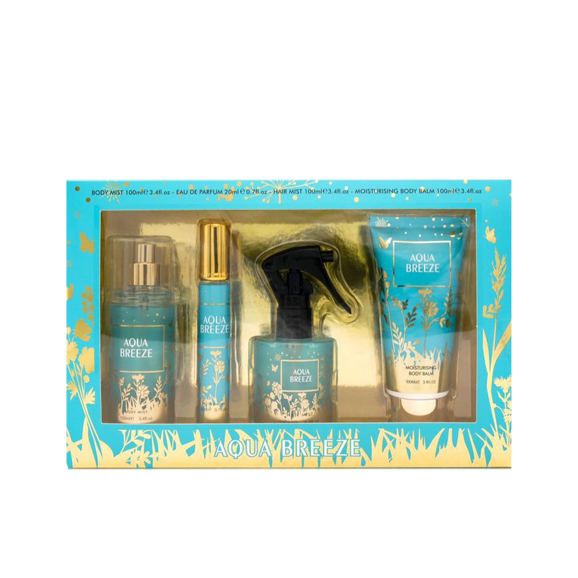 Fine Perfumery Aqua Breeze Body Mist 100ml &EDP Travel Spray & Hair Mist 100ml &Body Balm 100ml Set