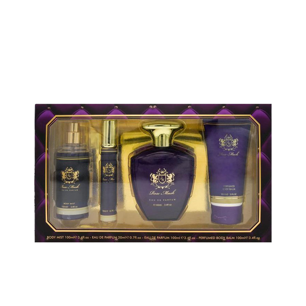 Fine Perfumery Rose Musk EDP 100ml & Travel Spray 20ml & Body Mist 200ml&Perfumed Body Balm Gift Set