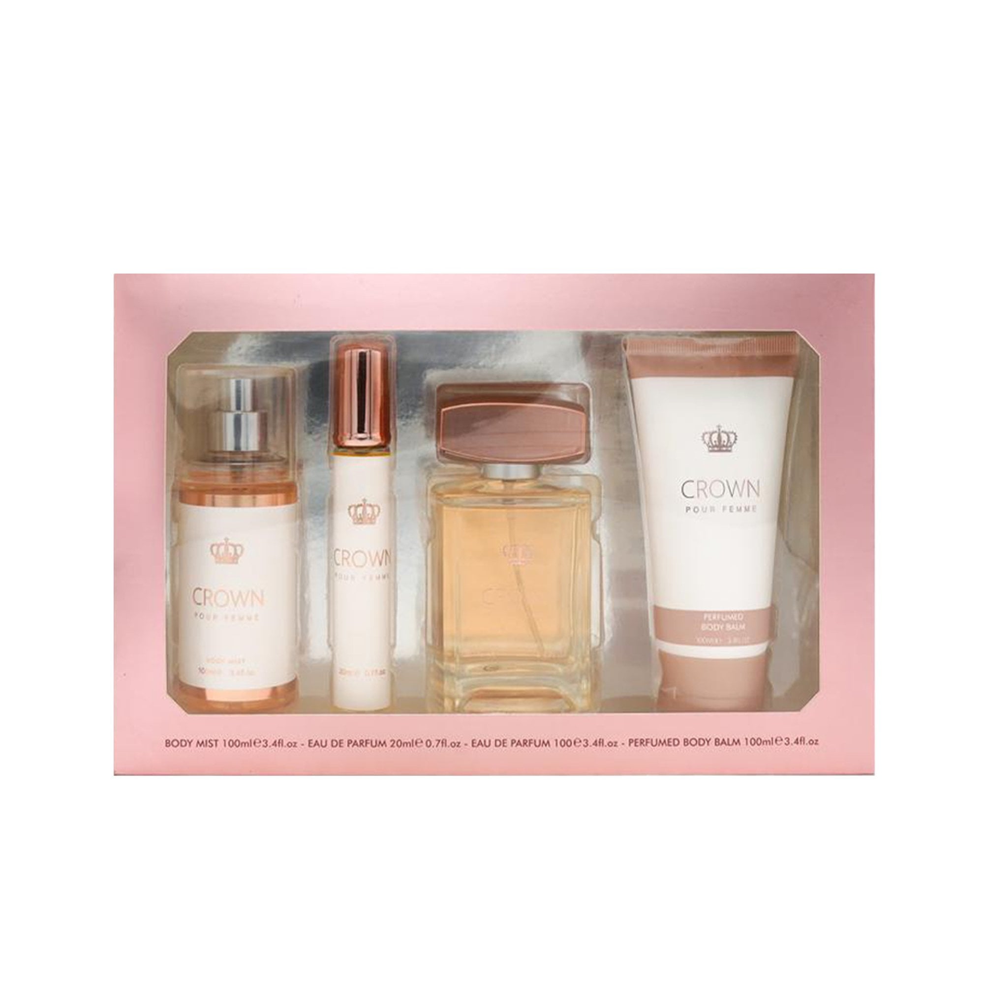 Fine Perfumery Crown EDP 100ml& Travel Spray20ml &Body Mist 100ml& Perfumed Body Balm 100ml Gift Set