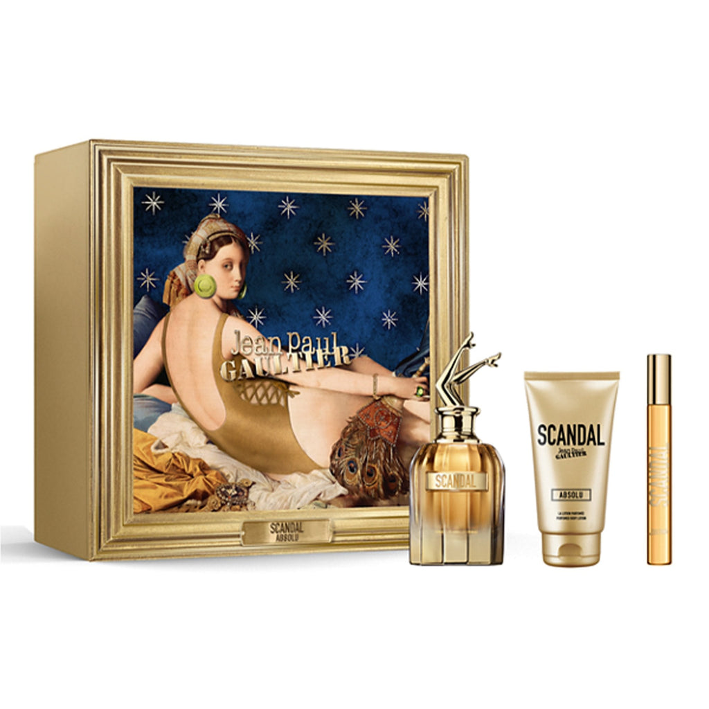 Jean Paul Gaultier Scandal Absolu Eau De Parfum 80ml & Travel Spray 10ml & Body Lotion 75ml Gift Set