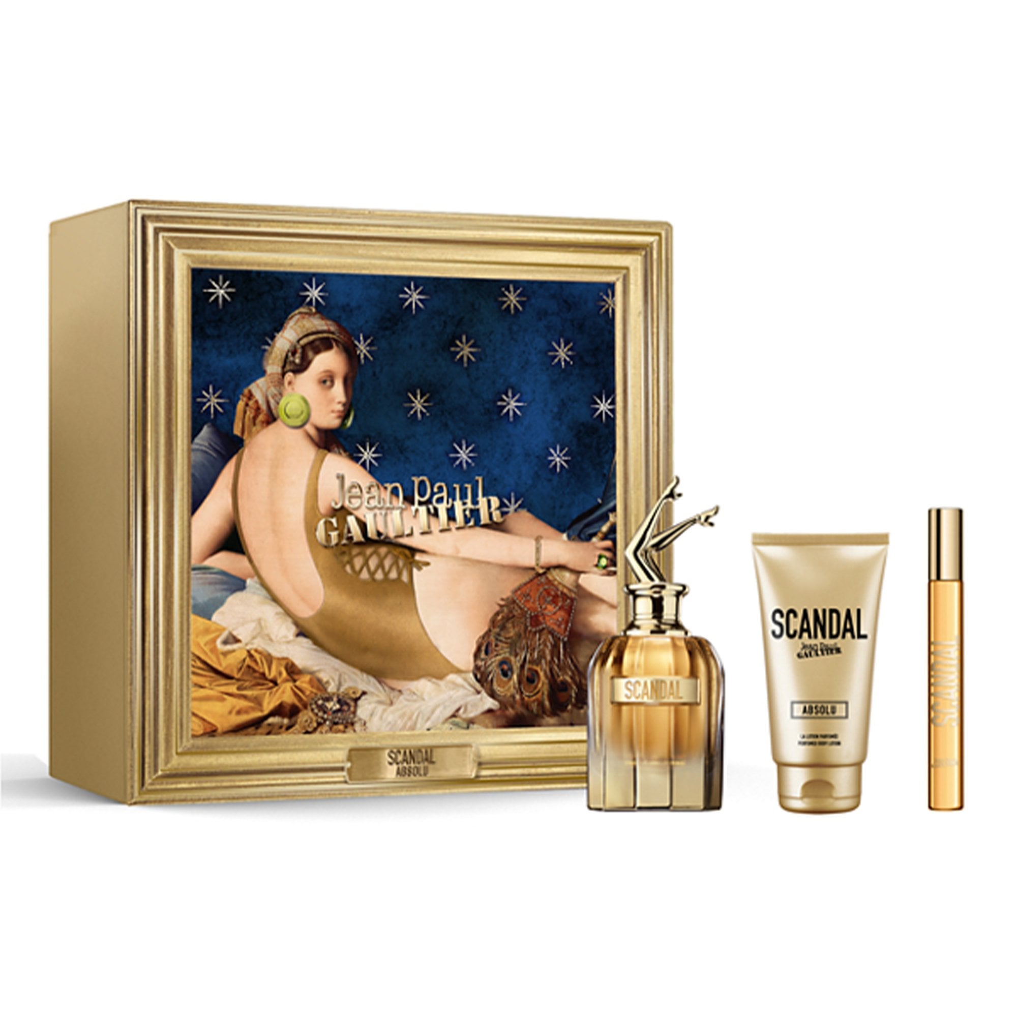 Jean Paul Gaultier Scandal Absolu Eau De Parfum 80ml & Travel Spray 10ml & Body Lotion 75ml Gift Set