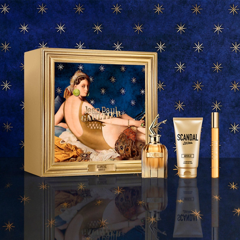 Jean Paul Gaultier Scandal Absolu Eau De Parfum 80ml & Travel Spray 10ml & Body Lotion 75ml Gift Set