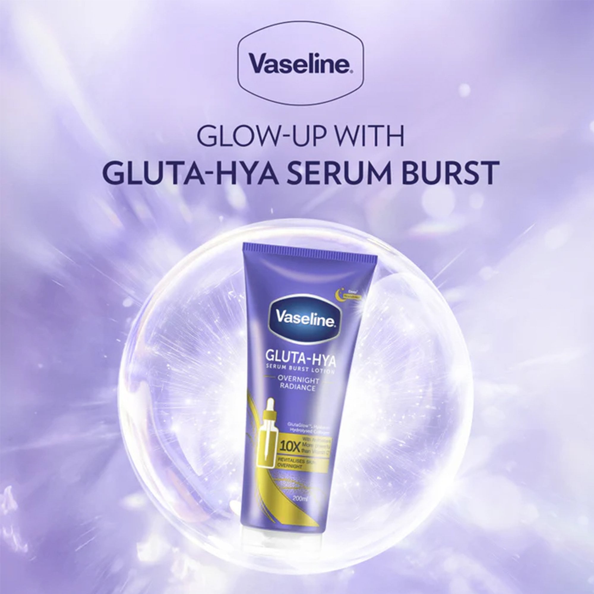 Vaseline Gluta-Hya Overnight Radiance Serum Burst Lotion 200ml Tube