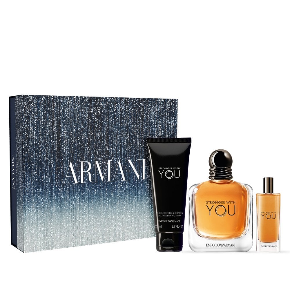 Giorgio Armani Stronger With You Eau De Toilette 100ml & Travel Spray 10ml & Shower Gel 75ml Gift Se