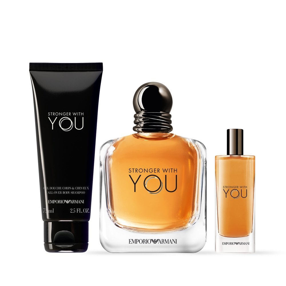 Giorgio Armani Stronger With You Eau De Toilette 100ml & Travel Spray 10ml & Shower Gel 75ml Gift Se