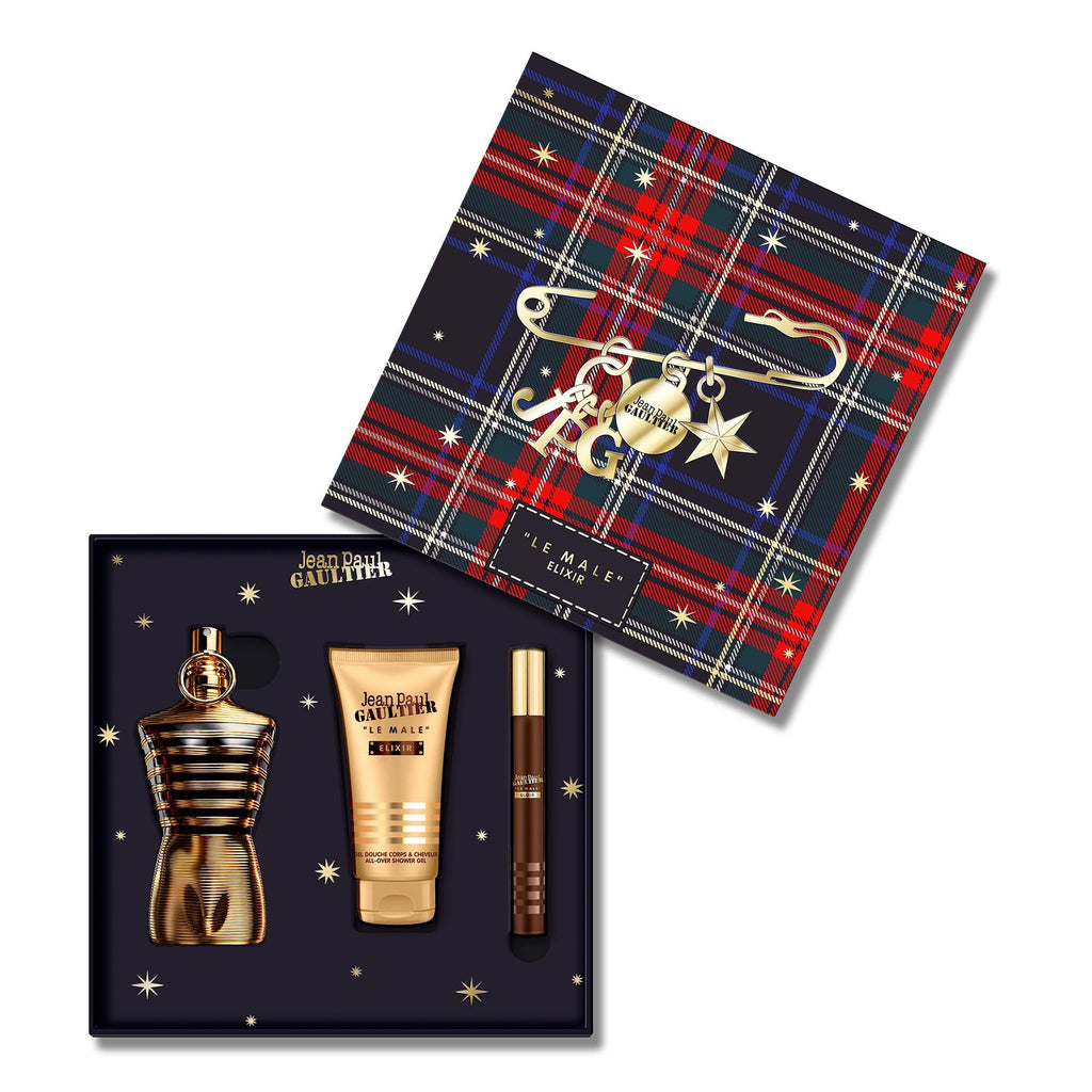 Jean Paul Gaultier Le Male Elixir Eau De Parfum 75ml & Travel Spray 10ml & Shower Gel Gift Set