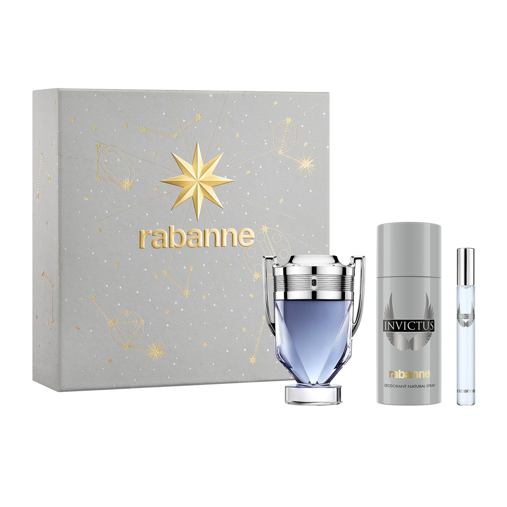 Rabanne Invictus Eau De Toilette 100ml & Travel Spray 10ml & Deodorant 150ml Gift Set