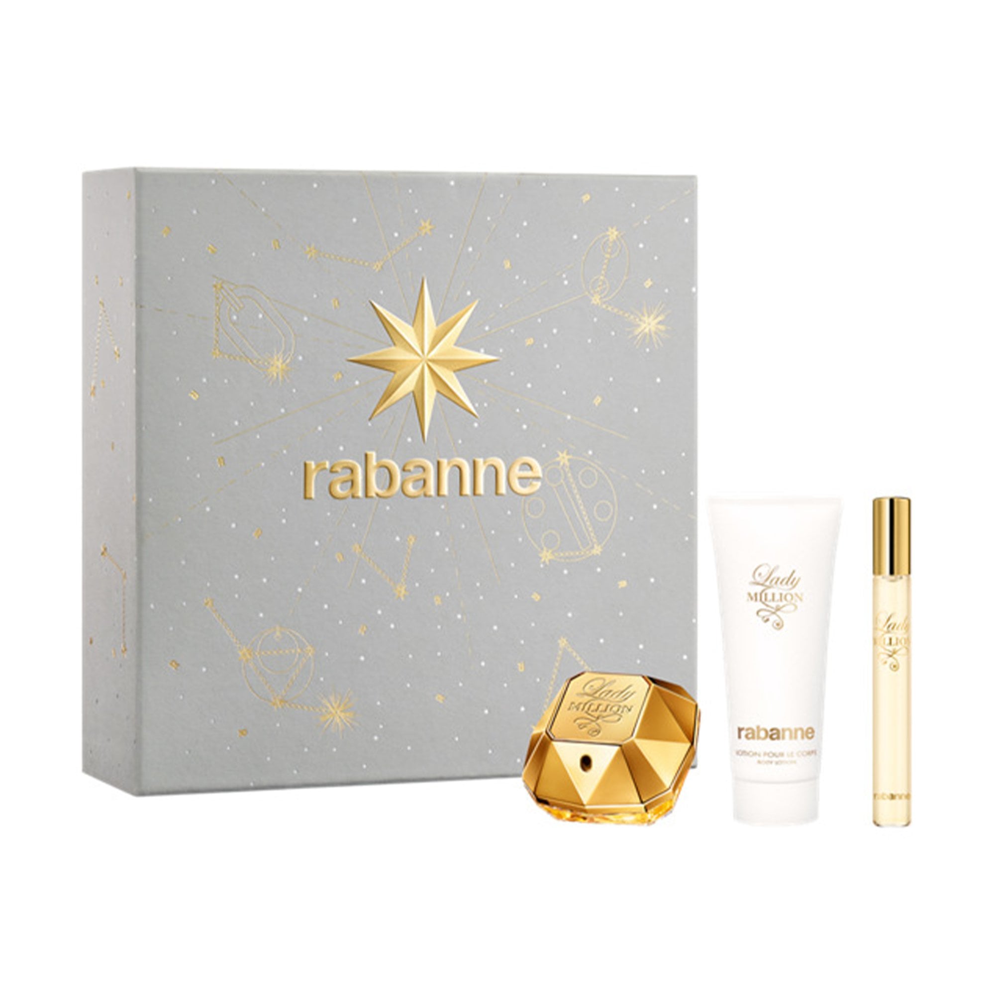 Rabanne Lady Million Eau De Parfum 50ml & Travel Spray 10ml & Body Lotion 100ml Gift Set