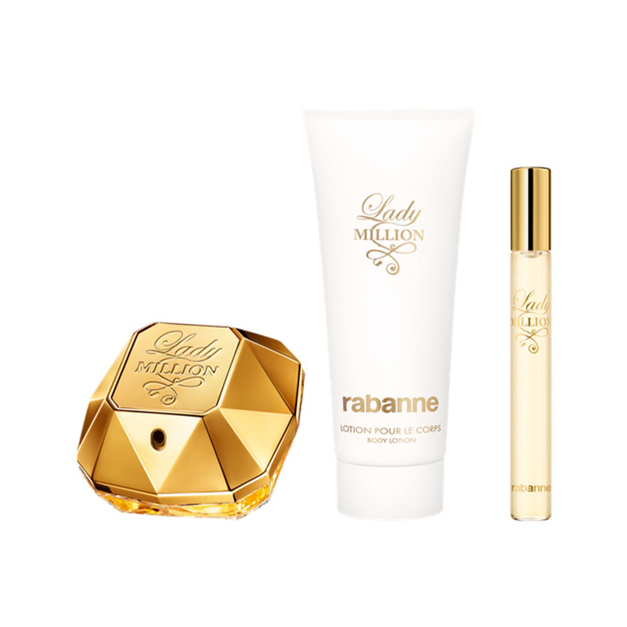 Rabanne Lady Million Eau De Parfum 50ml & Travel Spray 10ml & Body