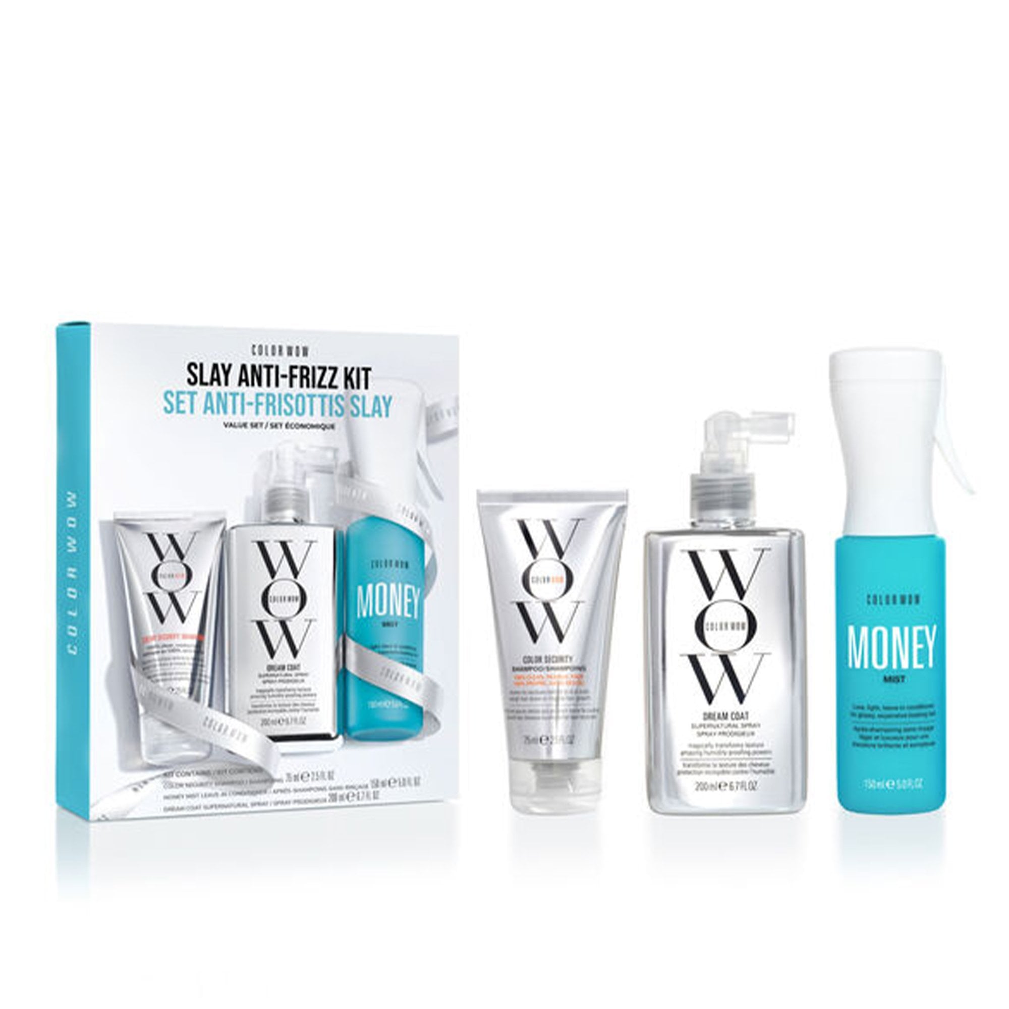 COLOR WOW Slay Anti-Frizz Colour Security Shampoo 75ml & Dream Coat 200ml & Leave In 150ml Gift Set