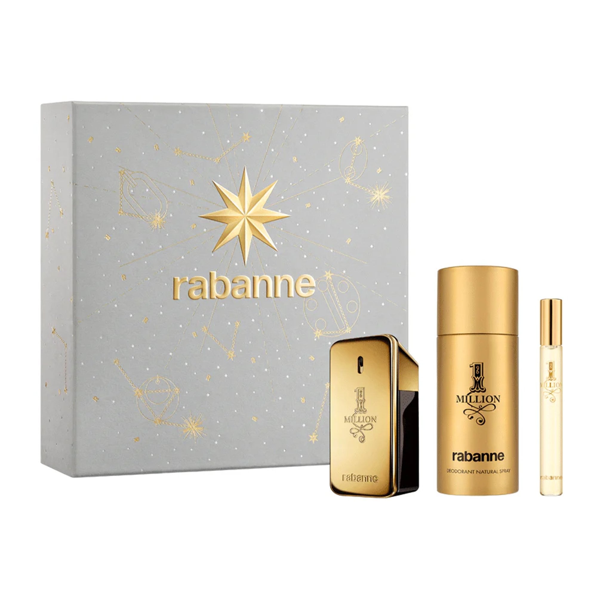 Rabanne 1 Million Eau De Toilette 50ml & Travel Spray 10ml & Deodorant 150ml Gift Set