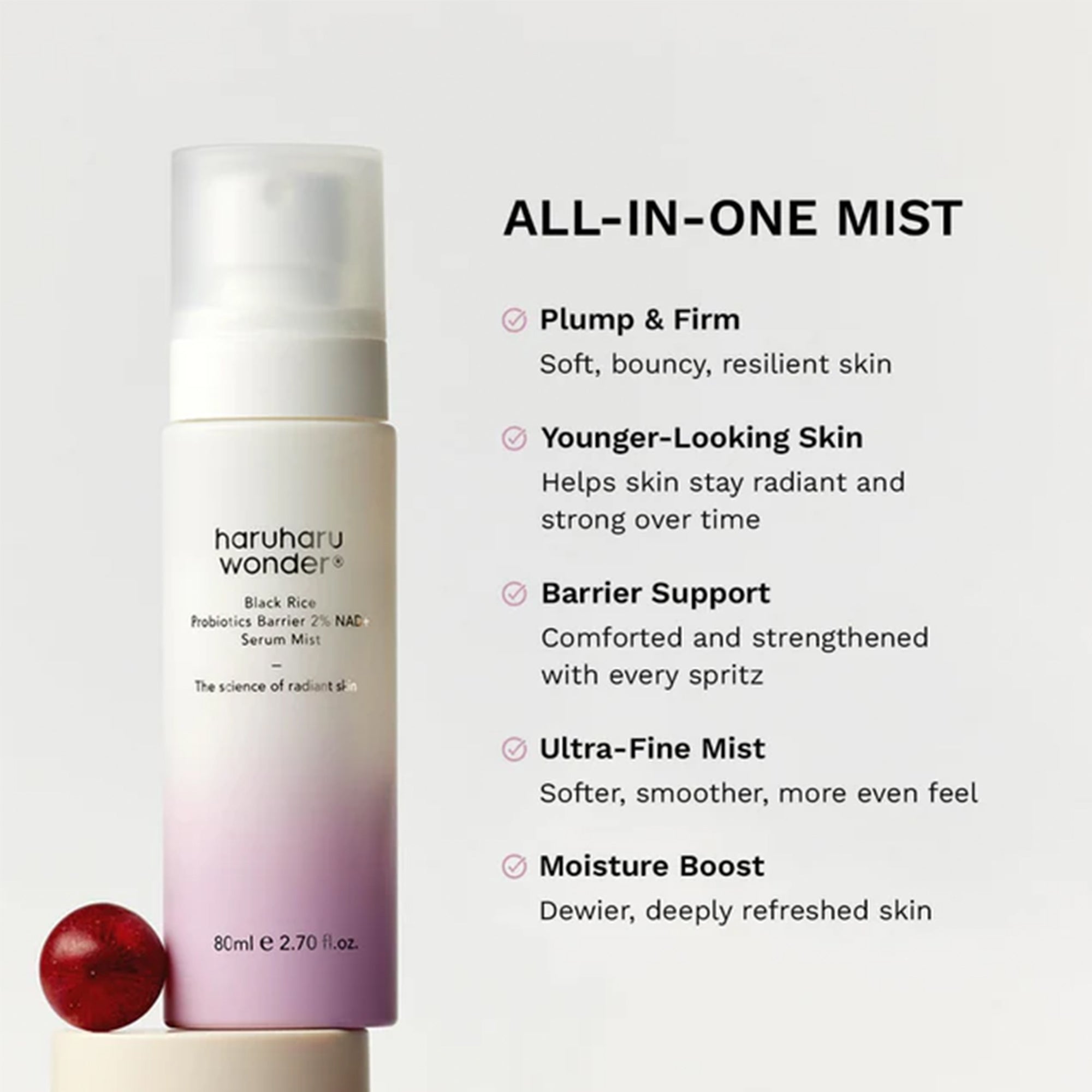 HaruHaru Wonder Black Rice Probiotic Barrier 2% NAD + Serum Mist 80ml Spray