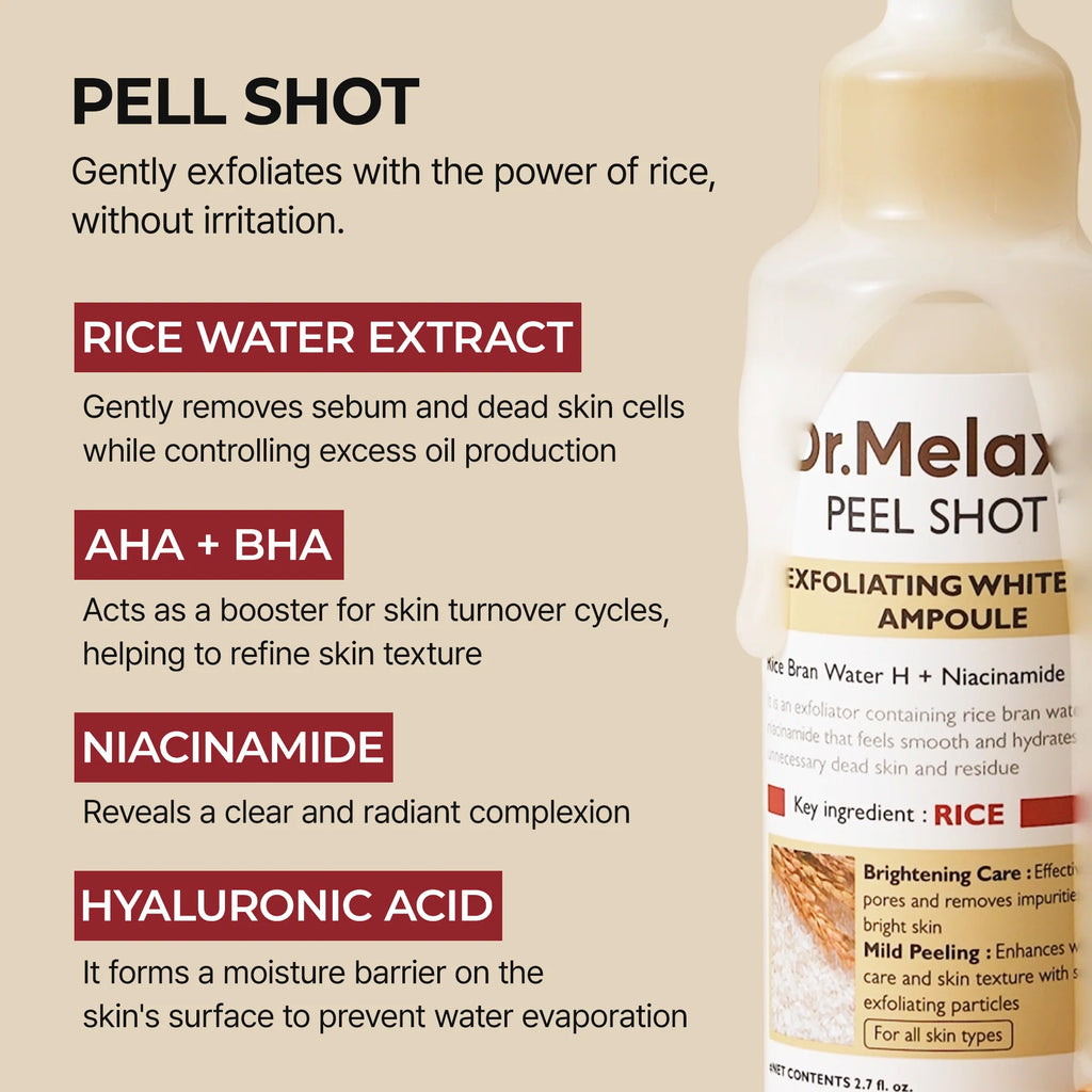 Dr Melaxin Peel Shot Exfoliating White Rice Ampoule 80ml Pipette Bottle