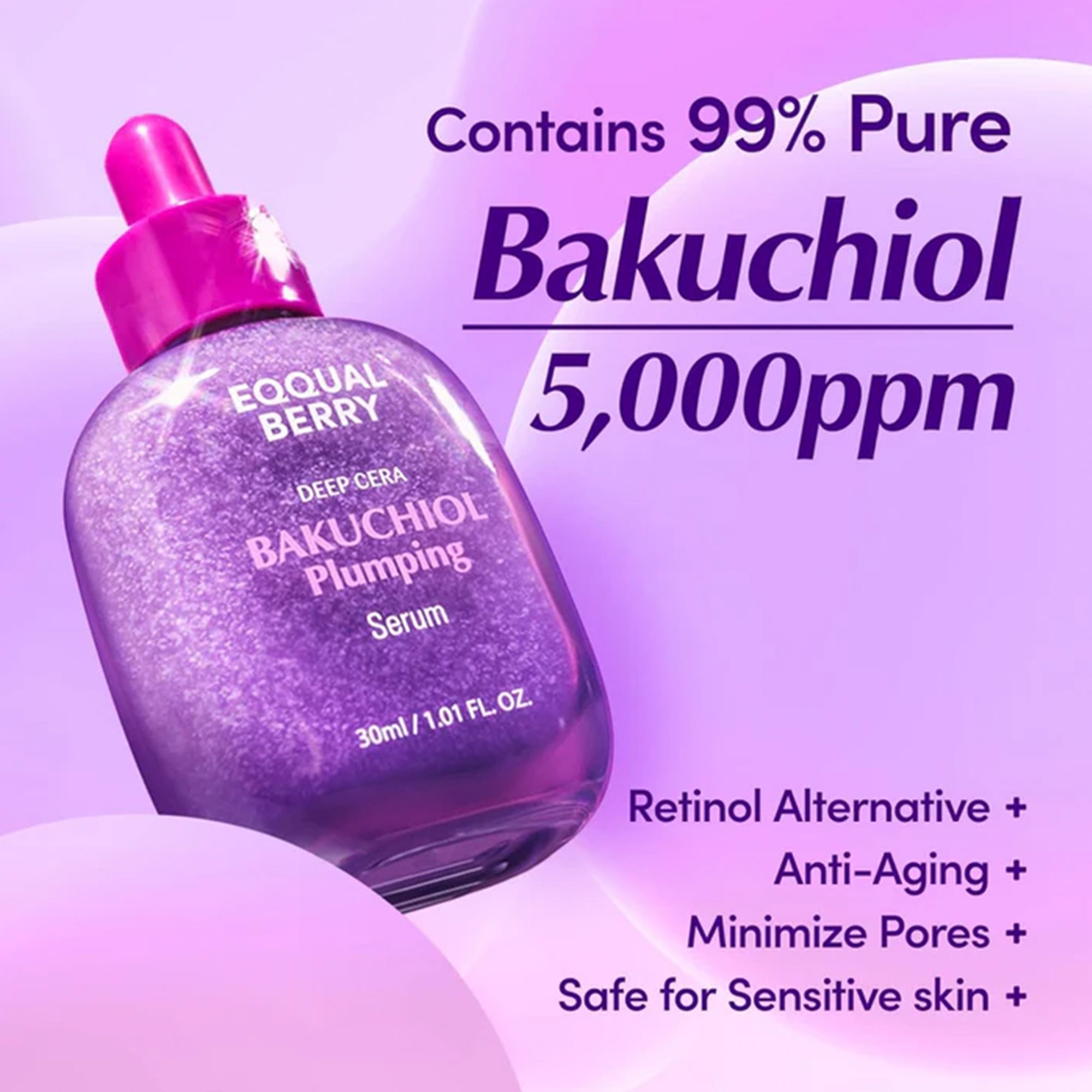 Eqqualberry Deep Cera Bakuchiol Plumping Serum 30ml Pipette Bottle