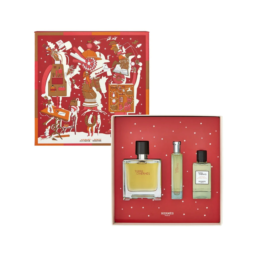 Terre D'Hermes Pure Perfume 75ml & Travel Spray 15ml & Shower Gel 40ml Gift Set