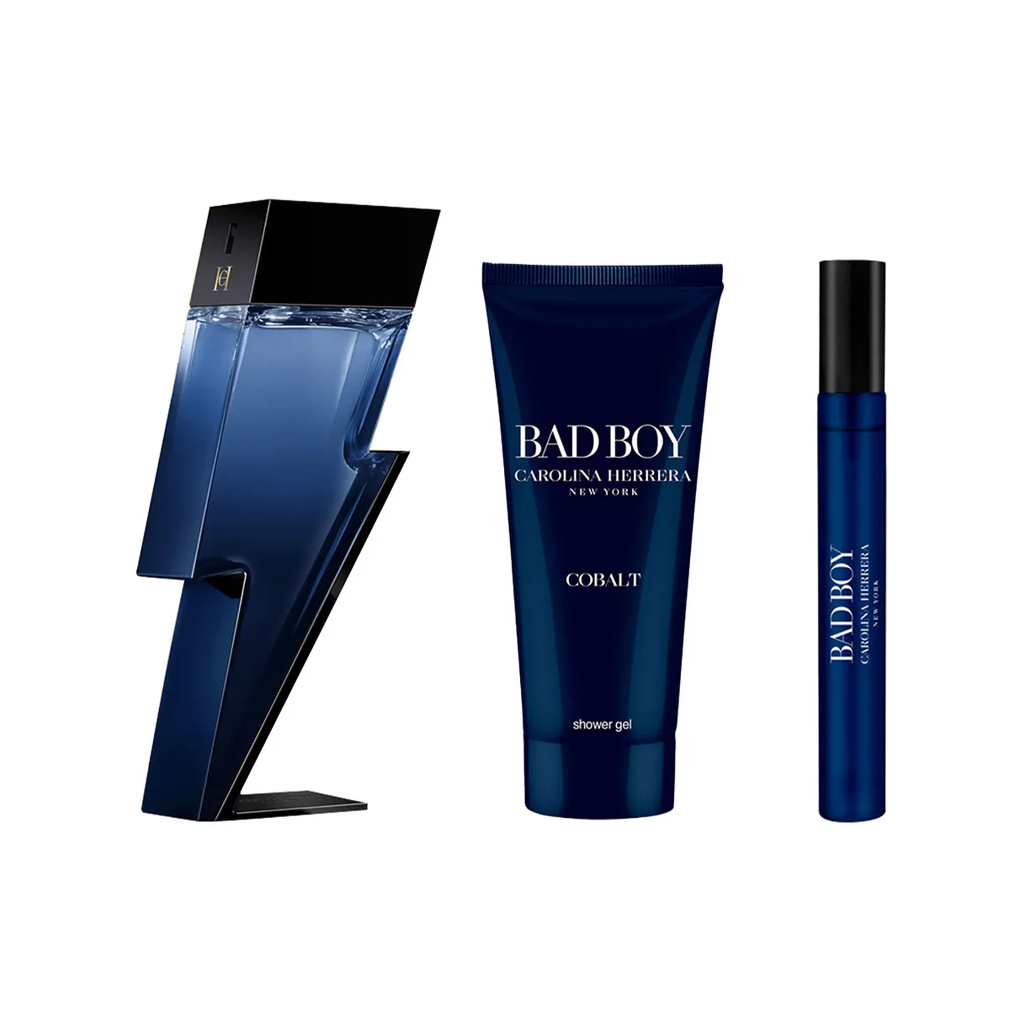 Carolina Herrera Bad Boy Cobalt Eau De Parfum 100ml & Travel Spray 10ml & Shower Gel 100ml Gift Set
