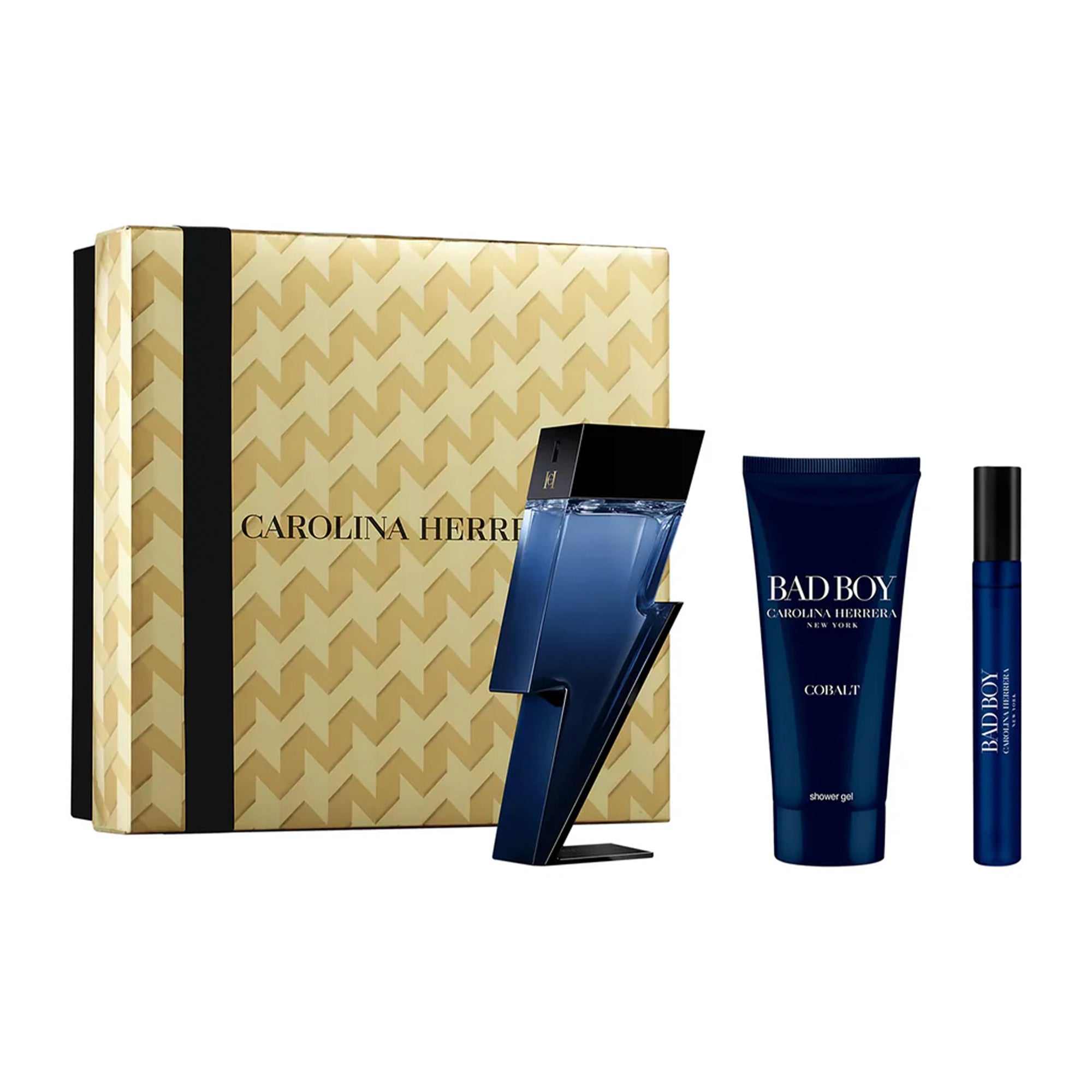 Carolina Herrera Bad Boy Cobalt Eau De Parfum 100ml & Travel Spray 10ml & Shower Gel 100ml Gift Set