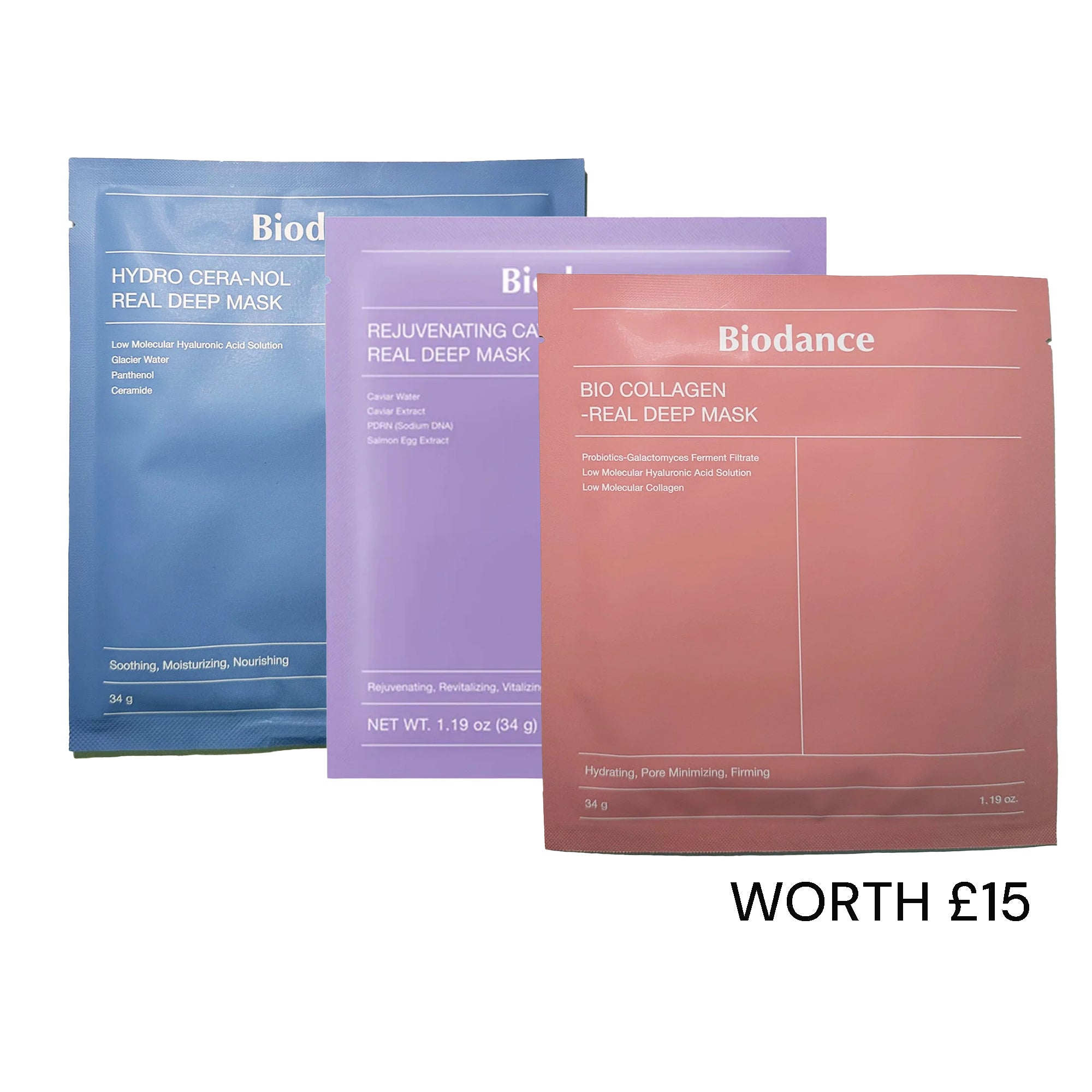Biodance Bio-Collagen, Hydro Cera-Nol & Rejuvenating Caviar PDRN Sheet Mask Trio