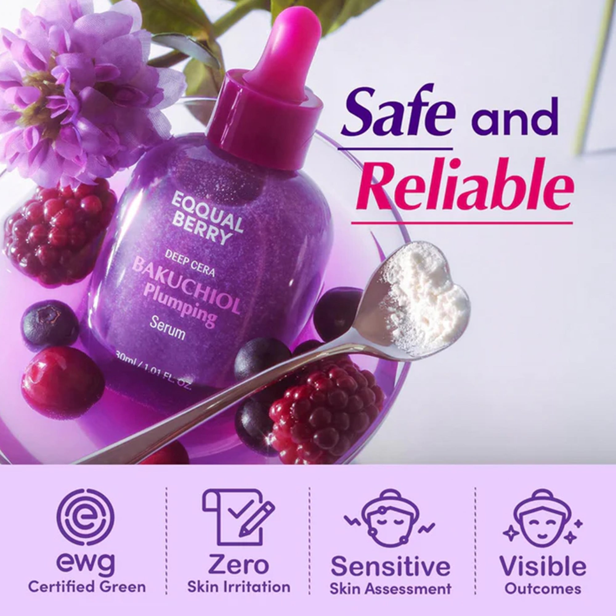 Eqqualberry Deep Cera Bakuchiol Plumping Serum 30ml Pipette Bottle