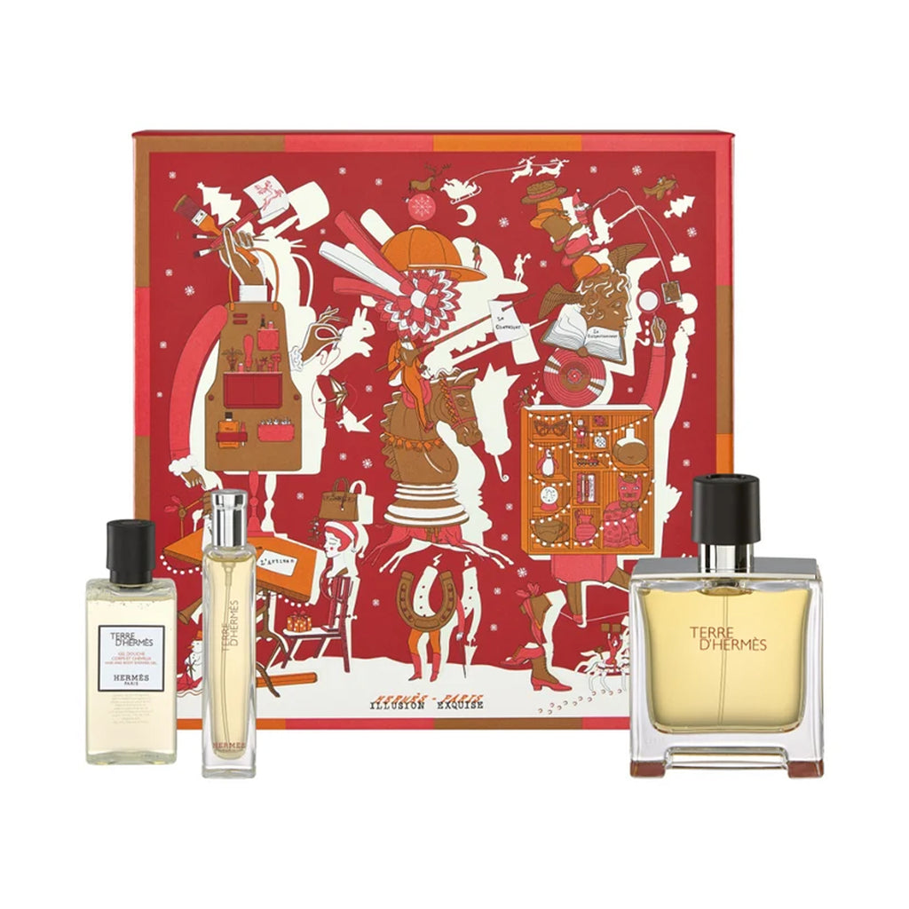 Terre D'Hermes Pure Perfume 75ml & Travel Spray 15ml & Shower Gel 40ml Gift Set