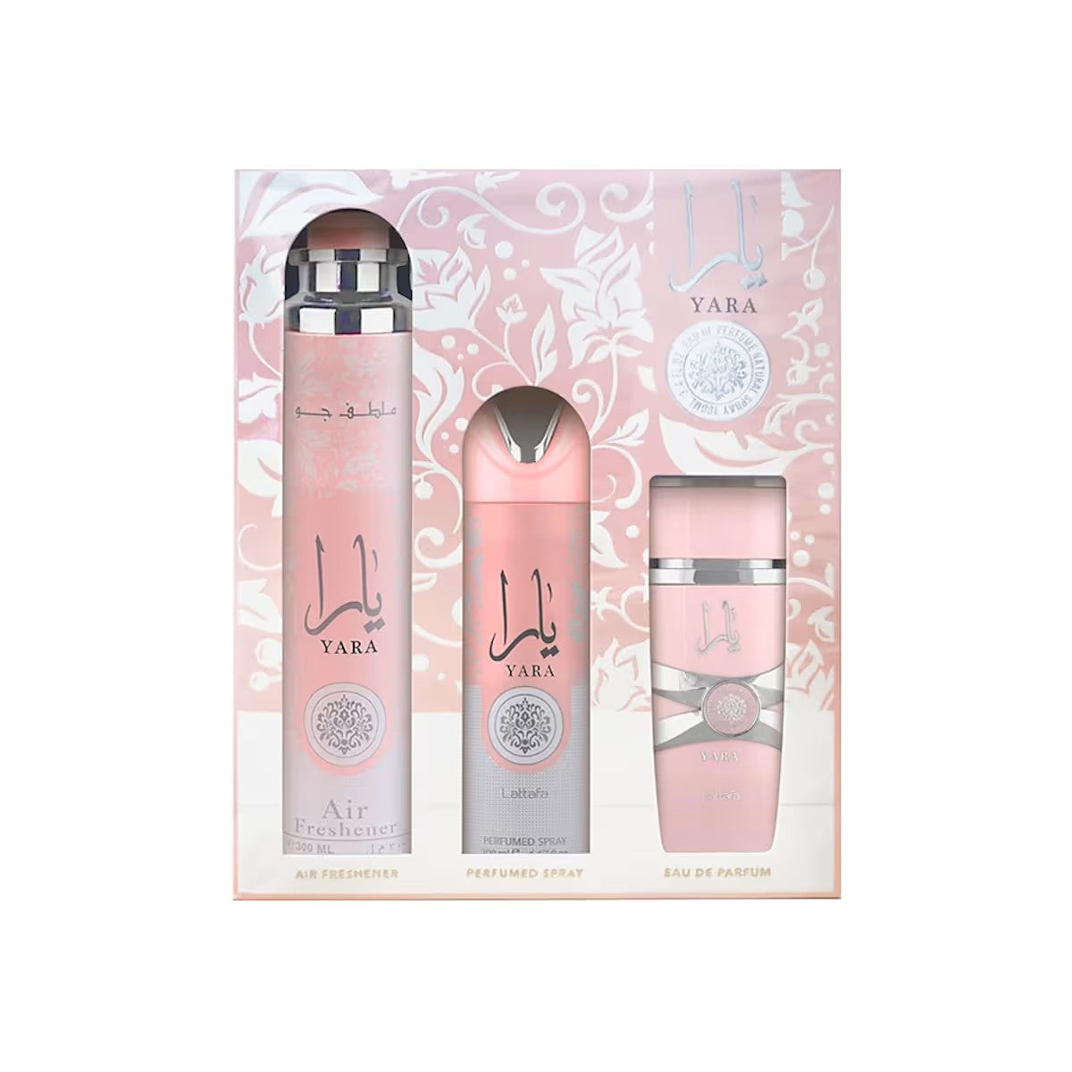 Lattafa Yara Eau De Parfum 100ml & Perfume Spray 200ml & Air Freshener 300ml Gift Set
