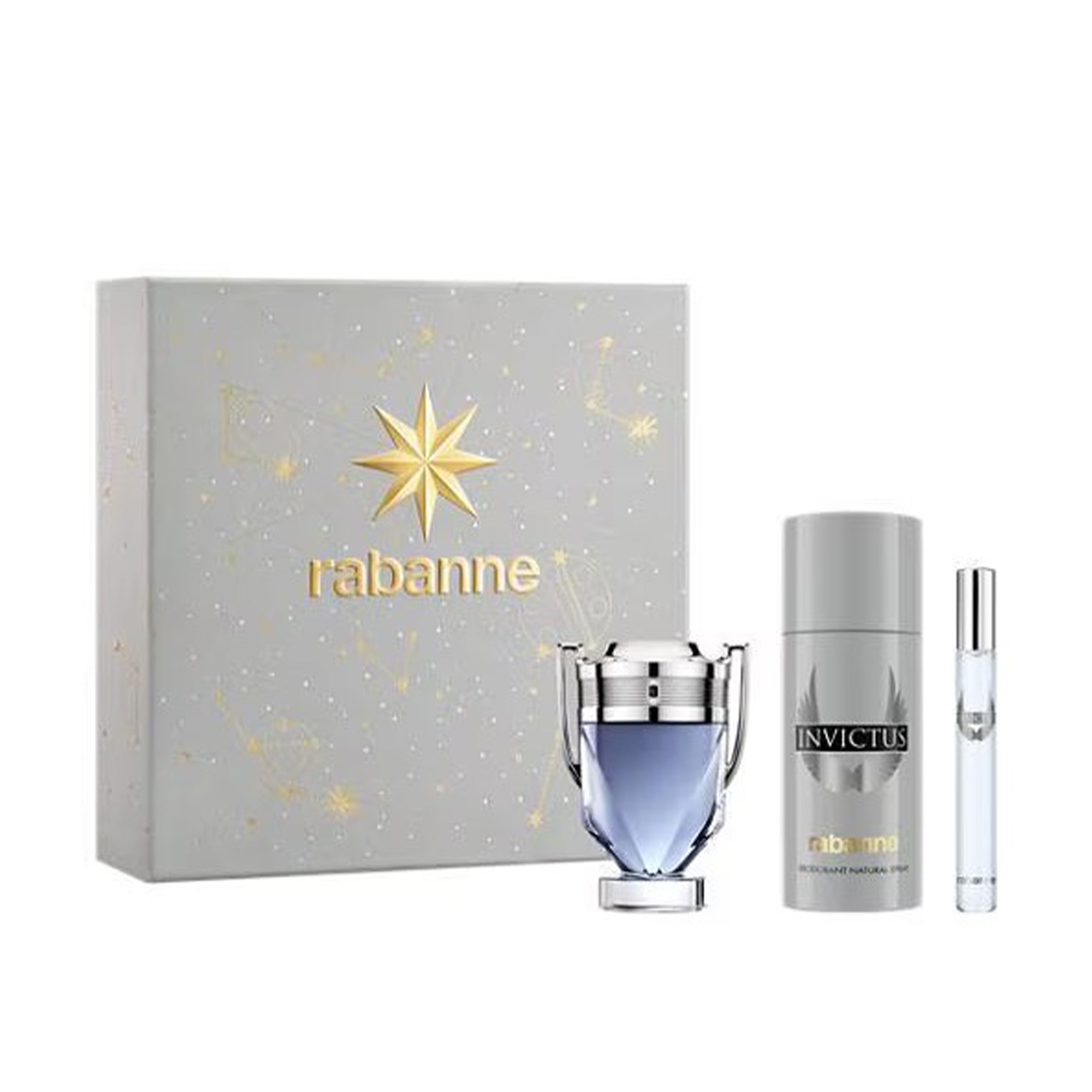 Rabanne Invictus Eau De Toilette 50ml & Travel Spray 10ml & Deodorant 150ml Gift Set